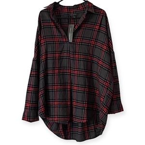 French Connection Shirt Size Large Over Size NWT Plaid Long-sleeve Button Down